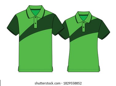 Men & Women Polo Shirt Design Green/Dark Green Vector, Front View.