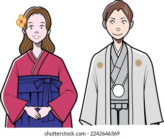 Men and women posing in formal attire and kimonos