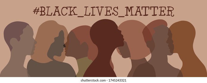 Men and women protesting in color with the text "Black Lives Matter". Vector illustration.