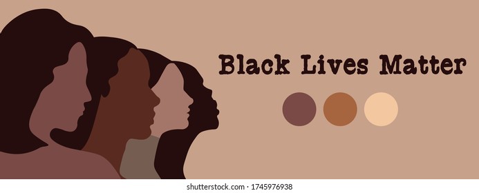 Men and women protesting in color with the text "Black Lives Matter". Vector illustration.