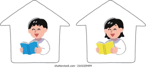 Men women reading books at home