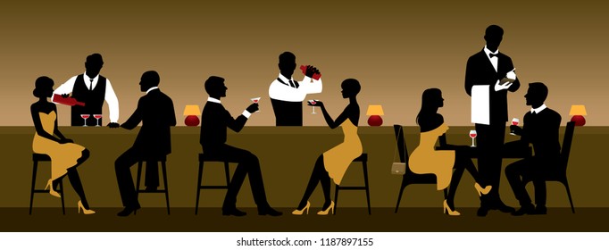 Men and women rest in a nightclub near the bar counter