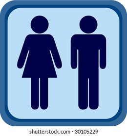 Men women restroom sign in blue