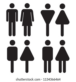 Men and women restroom signage set. Toilet symbol. Black silhouettes of people. Vector illustration