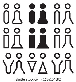 Men and women restroom signage set. Toilet symbol. Black silhouettes of people. Vector illustration