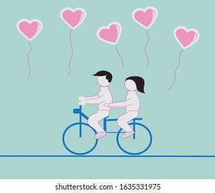 Men and women ride bicycles happily and give love to each other.
