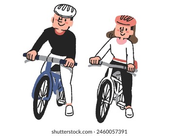 Men and women riding bicycles People enjoying bicycles as a hobby