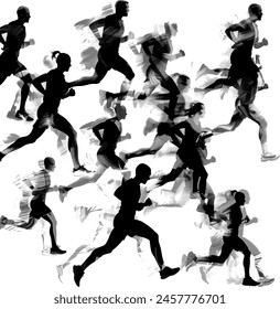 men and women runners silhouette vector