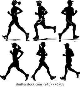 men and women runners silhouette vector