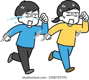 Men and women running desperately