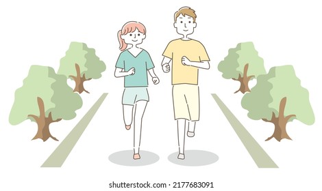 Men and women running outdoors