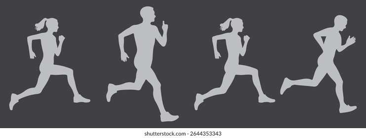Men and women Running, People doing running exercises are isolated on a white background. jogging exercise silhouette set. Man and Woman silhouettes. Variety Design. EPS 10