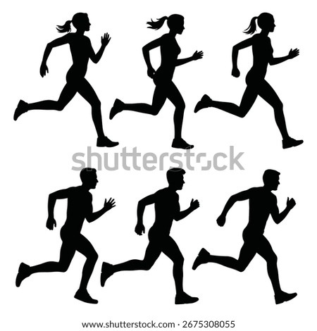 Men and Women Running Silhouettes Vector Set—Jogging and Sprinting Poses