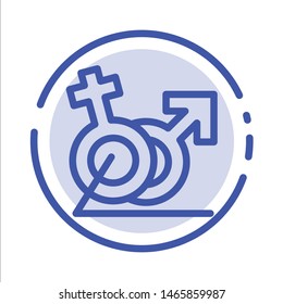 Men, Women, Sign, Gander, Identity Blue Dotted Line Line Icon. Vector Icon Template background