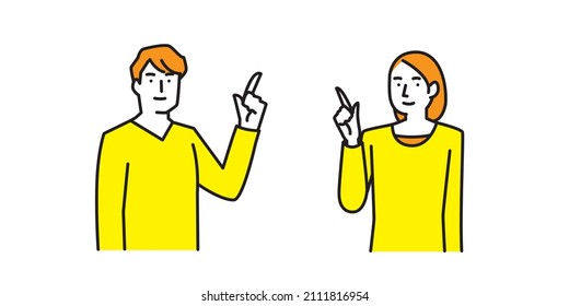 Men and women smiling and pointing at each other