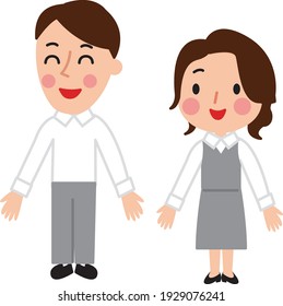 Men and women spreading their hands in suits 