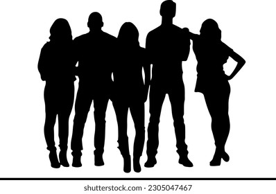 Men and Women Stand Tall in Powerful Front Pose silhouette, Captivating Front Posed Group of Men and Women