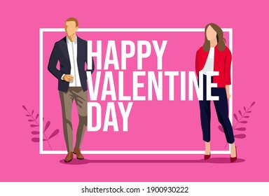 men and women standing with the words Happy Valentine's Day. Great for flyers, calendar designs, greeting cards, etc. eps file