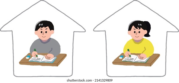 Men and women studying at home