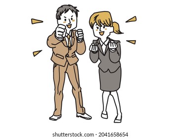Men and women in suits in guts pose