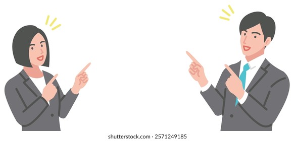 Men and women in suits pointing and guiding