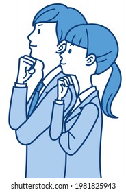 Men and women in suits who pose to think