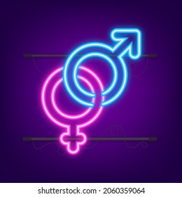 Men And Women Symbol. Gender Icon. Neon Style. Vector Stock Illustration