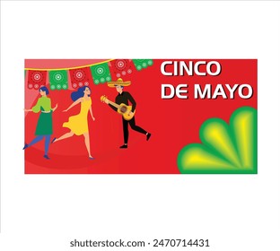 Männer und Frauen nehmen an der Parade anlässlich des Cinco de Mayo teil. Von Cinco de Mayo Feier Konzept. Flache Vektorgrafik moderne Illustration 