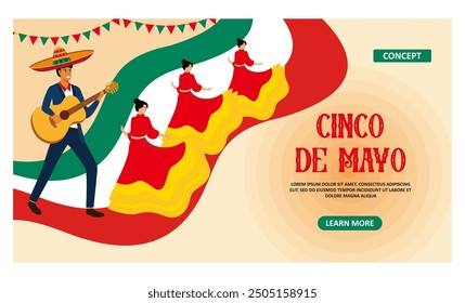 Men and women take part in the parade on the occasion of Cinco de Mayo. flat vector modern illustration 