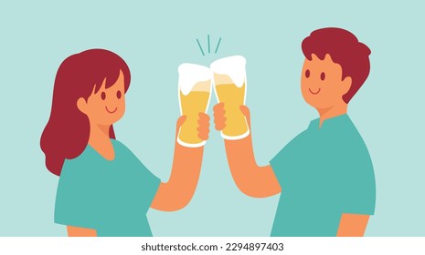 Men and women toasting with beer