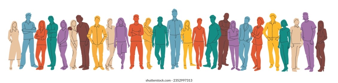 Men and women of various races, ages and body type in office outfits. Vector illustration isolated on white.