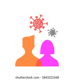 men and women various transparent colors and virus icons various colors on it
