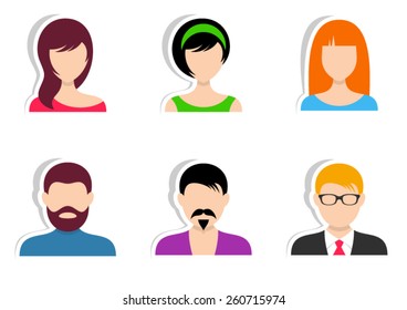 Men and women vector labels on white background 