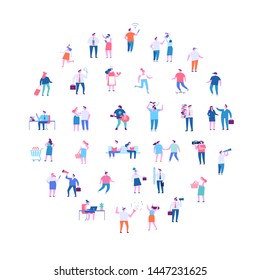 Men and women vector set. Crowd. Different people. Flat vector characters isolated on white background.	
