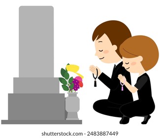 Men and women visiting a grave for a memorial service