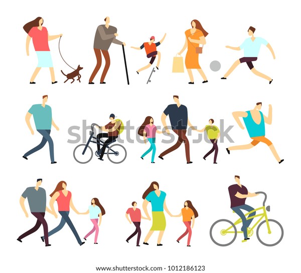 男女がアウトドアを歩く 街頭でのさまざまなライフスタイルのベクターカートのアクティブキャラクター 家族のイラスト を持つ女性と男性の歩き方 のベクター画像素材 ロイヤリティフリー 1012186123