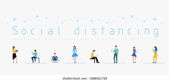
Men and women wear mask contact communicate should have Social distancing, keep distance in public society people to protect from COVID-19 virus outbreak spreading concept.