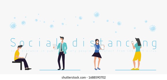 Men and women wear mask contact communicate should have Social distancing, keep distance in public society people to protect from COVID-19 virus outbreak spreading concept.