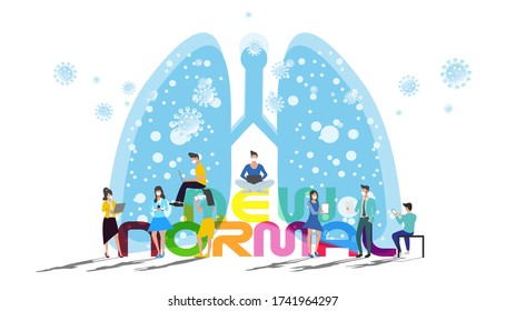 Men and women wear mask contact communicate should have Social distancing and Text New Normal - Illustration after the COVID-19 situation.