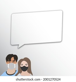 
men and women wear protective masks and above are blank placards, stop the infection. Health concept.