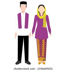 Men and women are wearing Betawi traditional clothes. Betawi is a custom from Jakarta, Indonesia svg