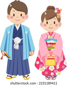 
Men and women wearing Japanese kimono