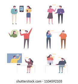 Men and women who communicate in a variety of ways. flat design style vector graphic illustration set Men and women who communicate in a variety of ways. flat design style vector graphic illustration set