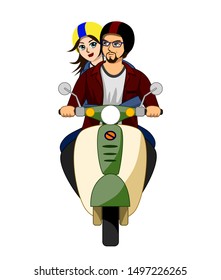 Men and women who are lovers riding a motorcycle Travel together happily.