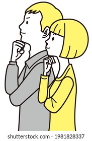 Men and women who pose to think from the side
