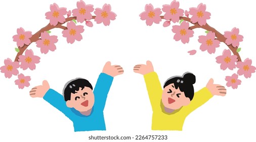 Men and women who rejoice with cherry blossoms