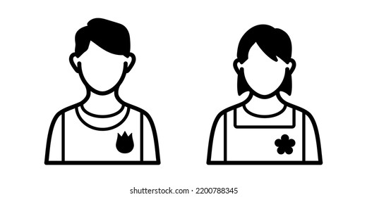 Men and women whose occupation is a nursery teacher babysitter. Vector icon illustration material of black and white line drawing.