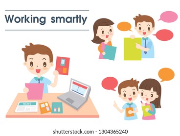 Men and women are working in a happy team.