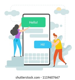 Men and Women Writing and Exchange Text Messages. Flat Style Design Vector Illustration