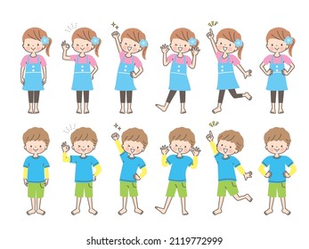 Men and women's children gymnastics Illustration Set